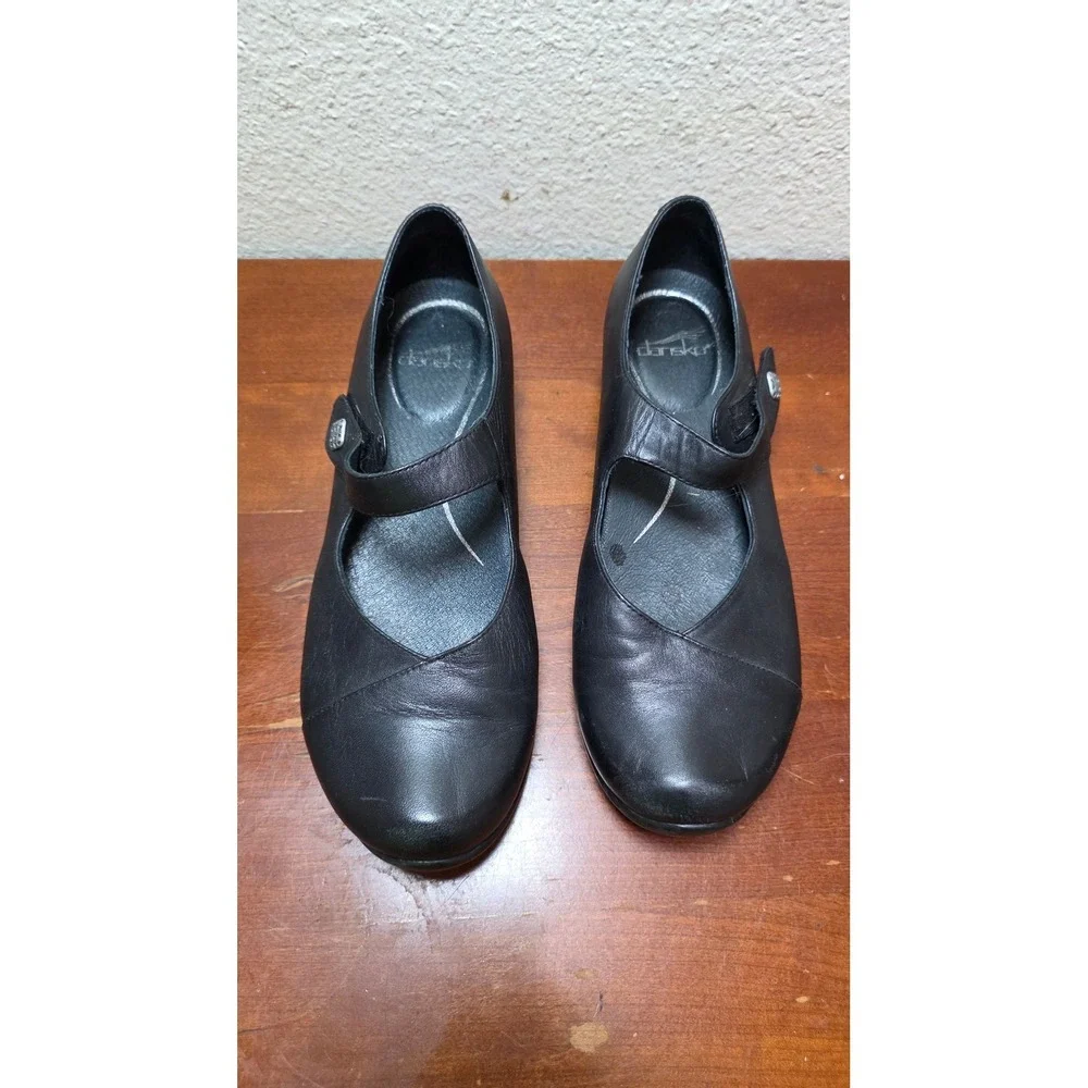 Dansko Mary Jane Shoes Women's 40 Black Leather Comfort Strap Flats